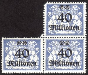 1923, Danzig, 40 million Mk, MNH block of 3, Sc 151, Mi 172