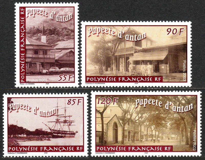 French Polynesia 845-848, MNH. Old Papeete.Automobiles,Buildings,Ship, 2003