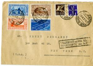 Italy Transport Air Mail Cover 1943 6 Stamps Italy to NY Scarce 