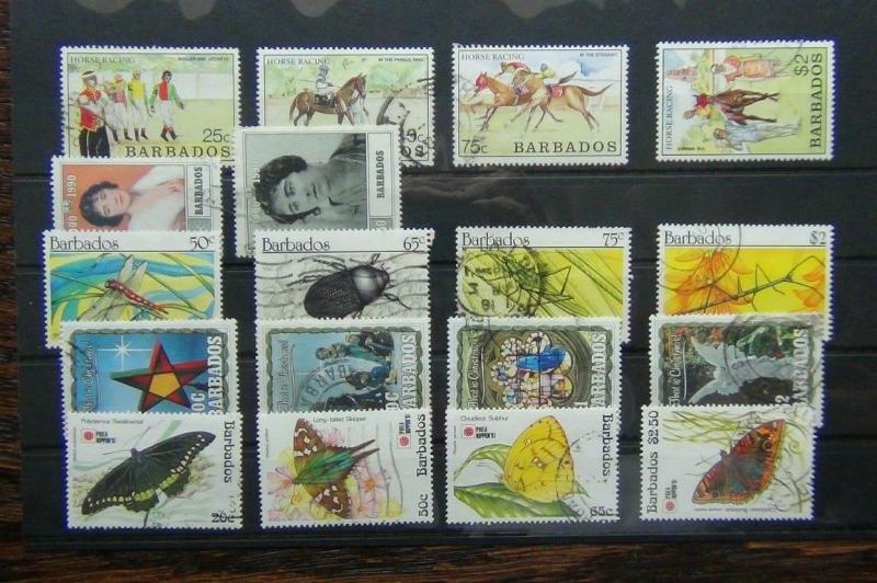 Barbados 1990 Horse Racing Queen Mother Insects Christmas 1991 Butterflies Used