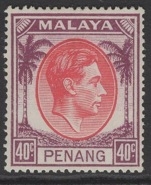 MALAYA PENANG SG18 1949 40c RED & PURPLE MTD MINT
