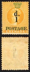 Grenada SG38 1d on 1/- Orange FRESH M/M Cat 50 pounds