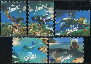 Vanuatu #828-832 Snorkeling Marine Life Nature Postage Stamps 2003 Mint LH