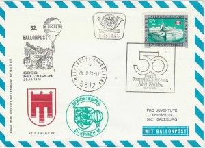 Austria 1974 Balloon Post 50 Years Round Funk Building FD Stamps Cover Ref 28712