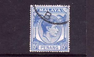 Malaya Penang-Sc#13-used-15c ultramarine-KGVI-1949-52-