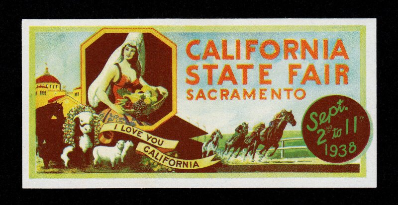 REKLAMEMARKE POSTER STAMP CALIFORNIA STATE FAIR SACRAMENTO 1938 MNH-OG