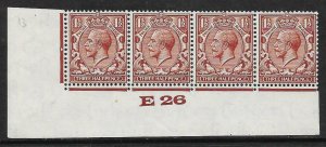 1½d Brown Block Cypher Control E26 imperf strip of 4 UNMOUNTED MINT/MNH