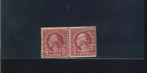 Scott 599A/599 Type II & I USED Coil Line Pair of 2 Stamps (599A-146)