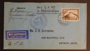 1929 Germany Graf Zeppelin LZ 127 American Flight Cover To Detroit MI USA