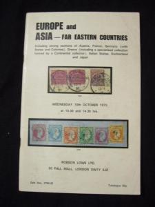 ROBSON LOWE AUCTION CATALOGUE 1973 EUROPE & ASIA FAR EASTERN COUNTRIES