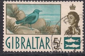 Gibraltar 1960 - 62 QE2 5/-d Bluerock Thrush used SG 171 ( K1497 )