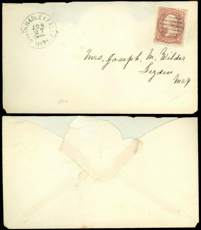 JUN 27 1864, SOUTH HADLEY FALLS MA CDS - LEYDEN MA, #65 w Circled Grid Fancy CxL