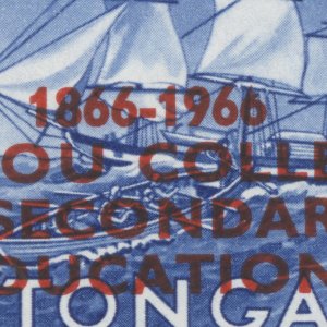 Tonga 1966 (Variety) 3s/2d Tupou College Centenary pair with damaged '6' flaw ––