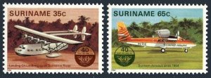 Surinam 673-674, MNH. Mi 1080-1081. ICAO, 40th Ann. 1984. Sea plane,Airways jet.