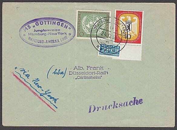 GERMANY 1955 Berlin Notopfer stamp on ship cover - nice franking............B316