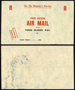 Turks and Caicos OHMS Registered Envelope (255 x 152mm)