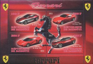 Djibouti Stamps Ferrari Sports Cars Vintage Souvenir Sheet 4 stamps MNH