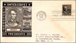 Scott 821 16 Cents Lincoln Staehle FDC Typed Address Planty 821-19