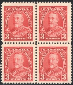 Canada SC#219 3¢ King George V Block of Four (1935) MNH