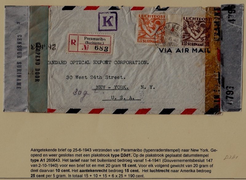 Suriname/USA censored cover 25.6.43