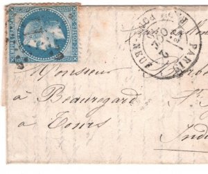 France BALLON MONTE Cover 2/10/1870 PARIS SIEGE Tours EL BALLOON MAIL MA1016