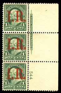 US #279 PLATE STRIP, with Revenue overprint, VF mint never hinged but with gl...