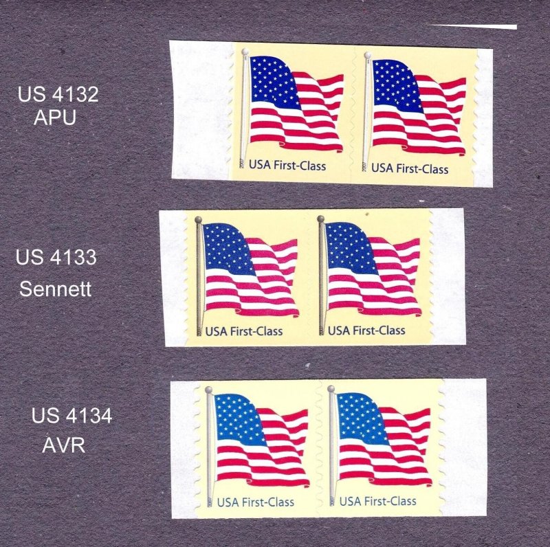 Pairs 41c Flag ND US 4132 APU, US 4133 Sennett, US 4134 AVR Lot (3) MNH  F-VF | United States, General Issue Stamp