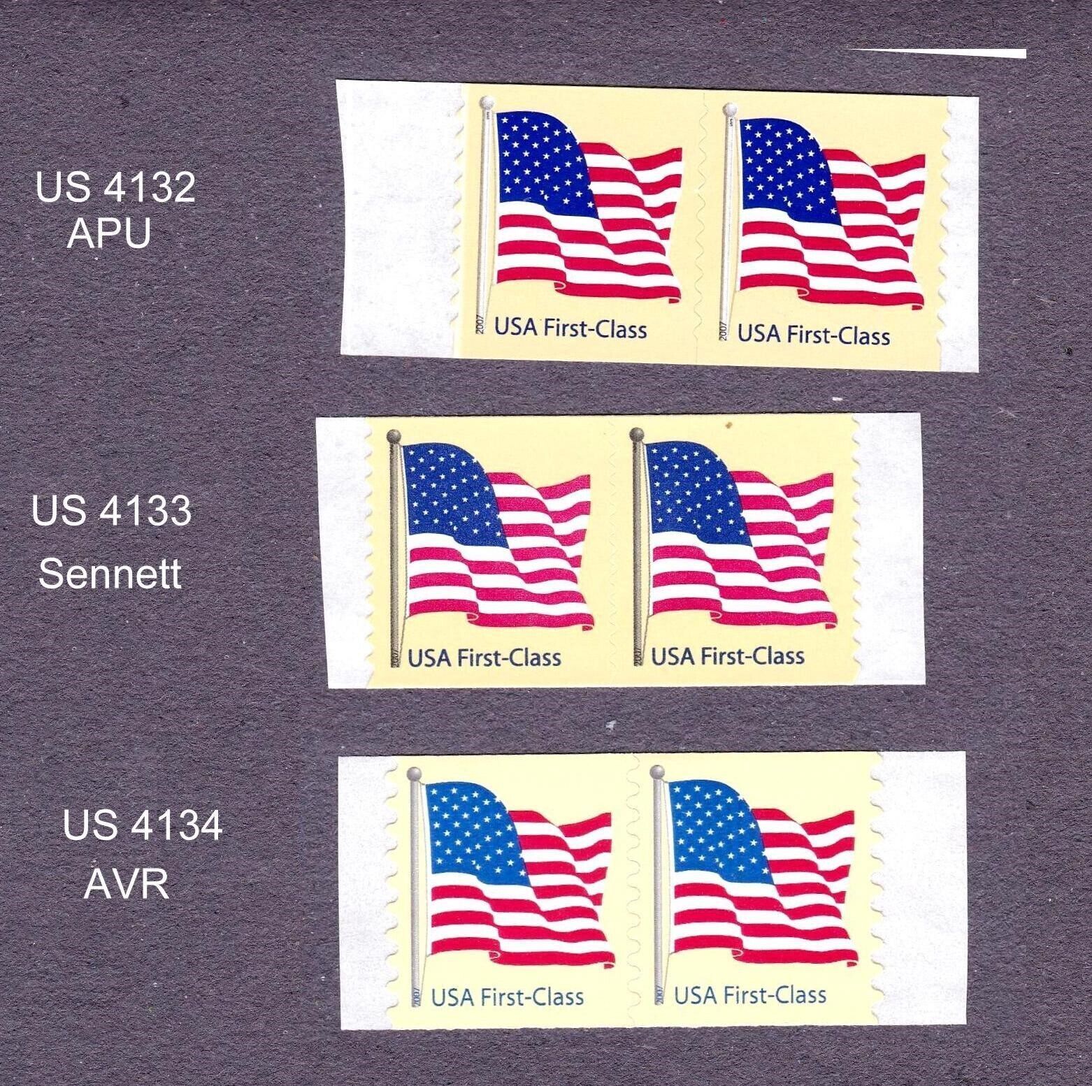 Pairs 41c Flag ND US 4132 APU, US 4133 Sennett, US 4134 AVR Lot (3) MNH  F-VF | United States, General Issue Stamp