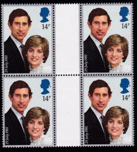 Great Britain 1981 Prince Charles & Diana Royal Wedding Gutter Blocks of Four NH