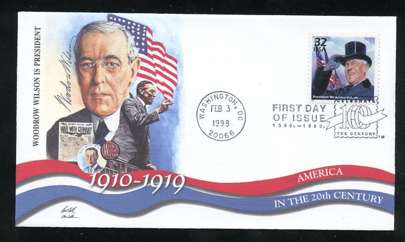 US 3183k Celebrate the Century 1910's - Woodrow Wilson UA Fleetwood cachet FDC