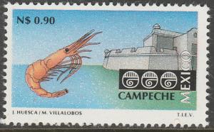 MEXICO 1782 N$0.90 Tourism Campeche, shrimp, fortress. Mint, Never Hinged F-VF.