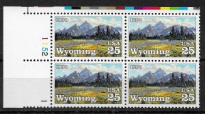 US 1990 Wyoming Statehood Scott # 2444, Plate Block 25c VF MNH**OG