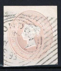 GB QV SGS1, 1d Pink Embossed  Postal Stationery Cut Out, HÖSTER Machine Cancel.
