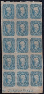 C.S.A. Sc# 12a 1863 1864 10¢ Davis imperf block of 15 imprint w/ plate No.4 MNG
