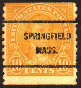 1924, US 10c, James Monroe, Used, Springfiled precancel, Sc 603