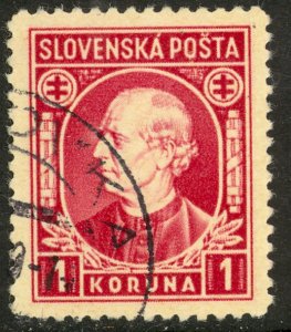 SLOVAKIA 1939 1k Andrej Hlinka Portrait Issue Sc 31 VFU