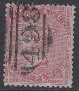 SG 62 4d carmine, watermark small garter, blued paper. Fine used with a ‘498’...