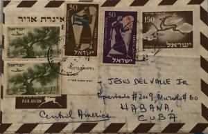 ISRAEL 1957. Hist. Tel AVIV Aerogram Postcard to Havana with SG#131, 132, 76(2)-