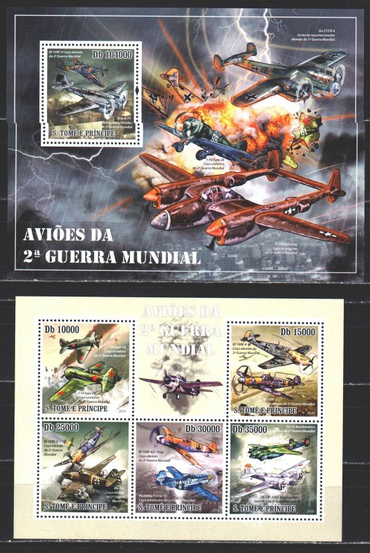 Sao Tome and Principe. 2010. 4321-25, bl744. Military aircraft. MNH.