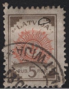 Latvia 1920-21 used Sc 82 5r Coat of Arms Variety