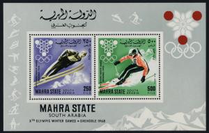 South Arabia Mahra State MIBK 4A MNH Olympic Sports, Skiing