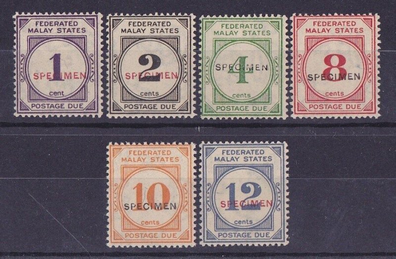 Federated Malayan States 1924 Postage Due set 1c - 12c SPECIMEN