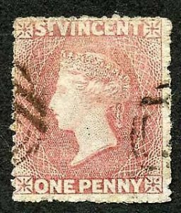 St Vincent SG1 1861 1d Rose-red No Wmk Rough to intermediate Perf 14 to 16