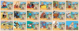 Stamps.Comic Adventures of Tintin 16 stamps  perforated 2023 year Ugandaa NEW