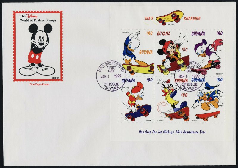 Guyana 3366 on FDC - Disney, Skate Boarding