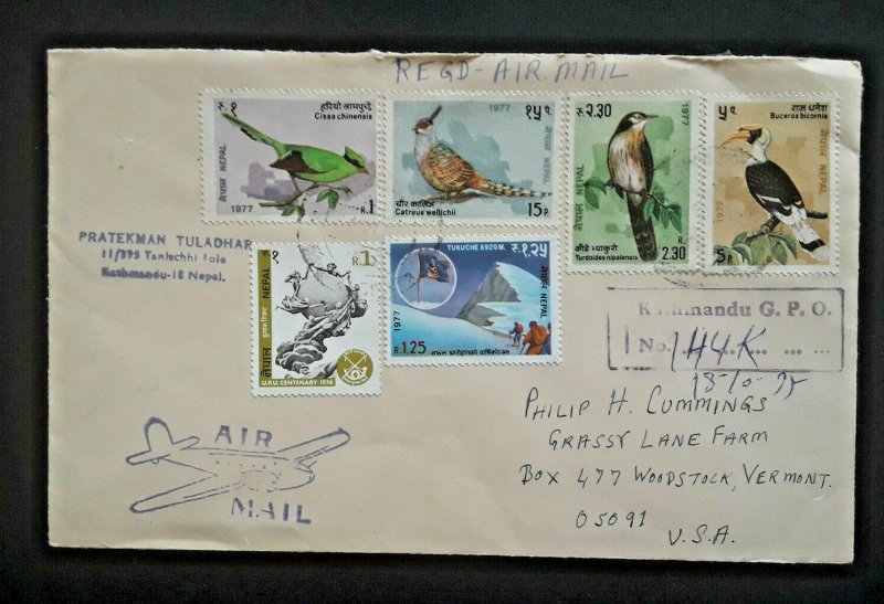 Kathmandu Nepal To Woodstock Vermont Multi Franked Registered Airmail Cover