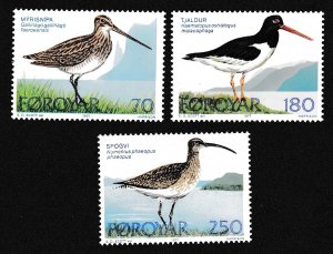 Faroe Is. Snipe Whimbrel Oyster Catcher Birds 3v 1977 MNH SG#27-29 MI#28-30