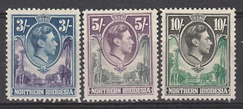 NORTHERN RHODESIA 1938 KGVI GIRAFFE AND ELEPHANT 3/- 5/- AND 10/-