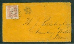 US 1860’s Alexandria, VA cds & floral geometric fancy cancel ties 3¢ (#65) cover