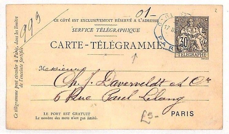 FRANCE TELEGRAPHS Stationery Card Paris *Carte Telegramme* Telegram 1935 BF87